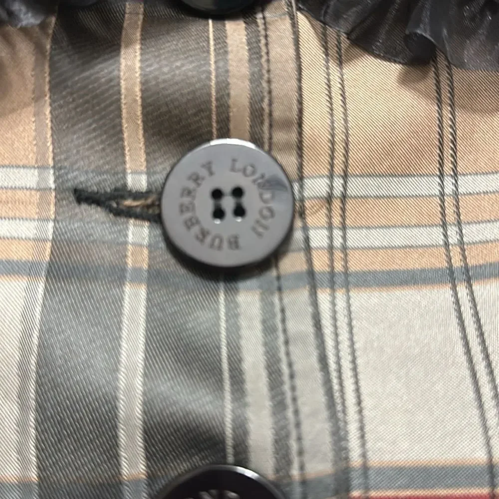 Burberry plaid jacket ruffle burgundy grey small s